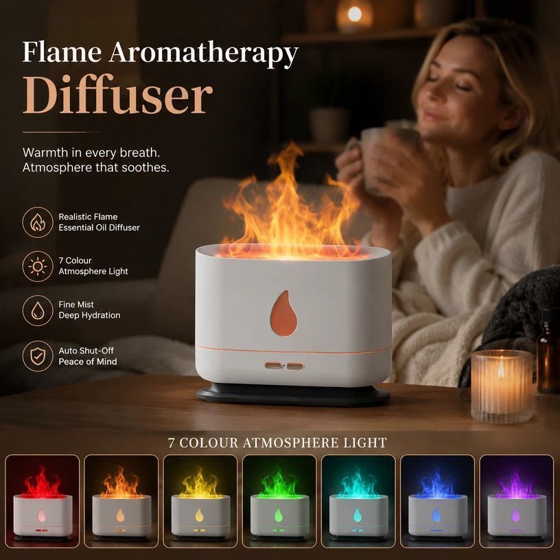 USB Flame Aroma Diffuser, White RGB Light, Festive Gift