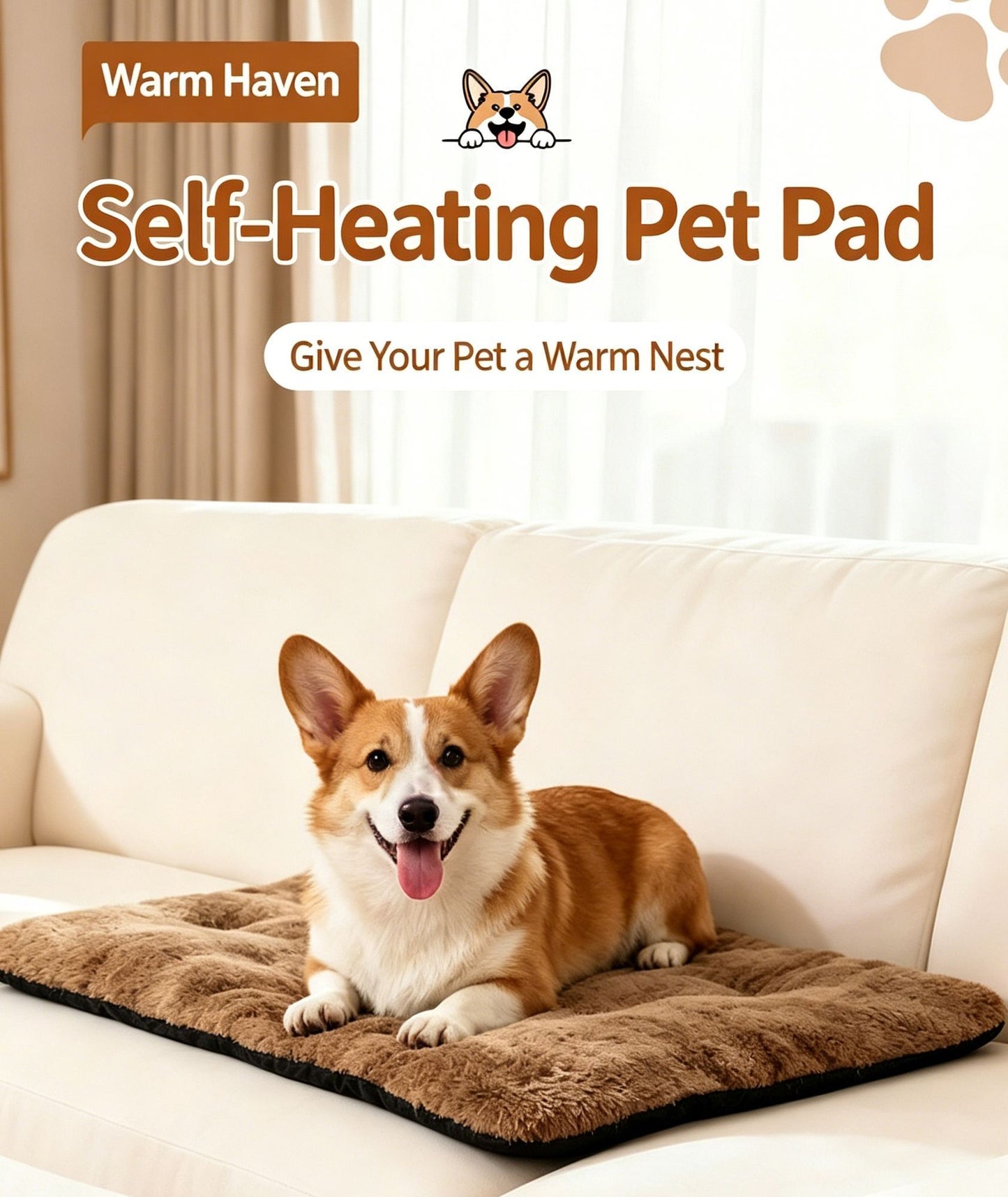 Khaki Self Heating Pet Pad XL Size 72*115cm Warm Dog Cat Mat