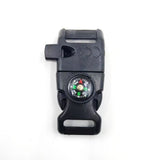 4pk Black Multi Survival Paracord Buckle Flint Whistle Compass