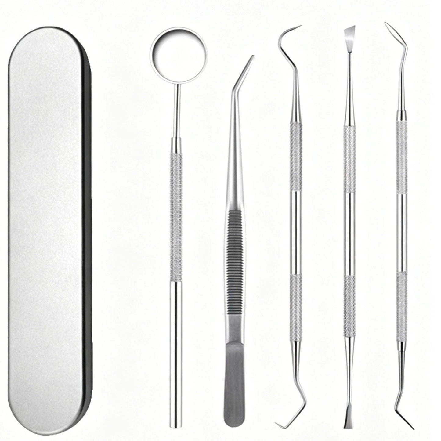 5pcs Stainless Steel Dental Tools Kit Mouth Mirror Tweezer Scaler Probe