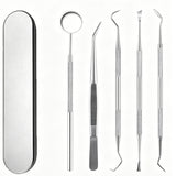 5pcs Stainless Steel Dental Tools Kit Mouth Mirror Tweezer Scaler Probe