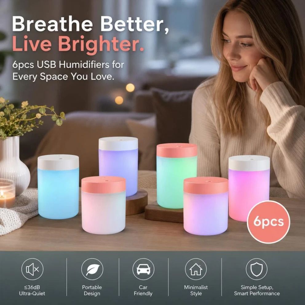 6 Pack White & Pink USB Humidifier Mixed Pack