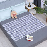 Absorbent Incontinence Bed Pad 100x150cm, Waterproof Anti-Slip Backing, Fresh Blue-Green Plaid, Refreshing Room Decoration