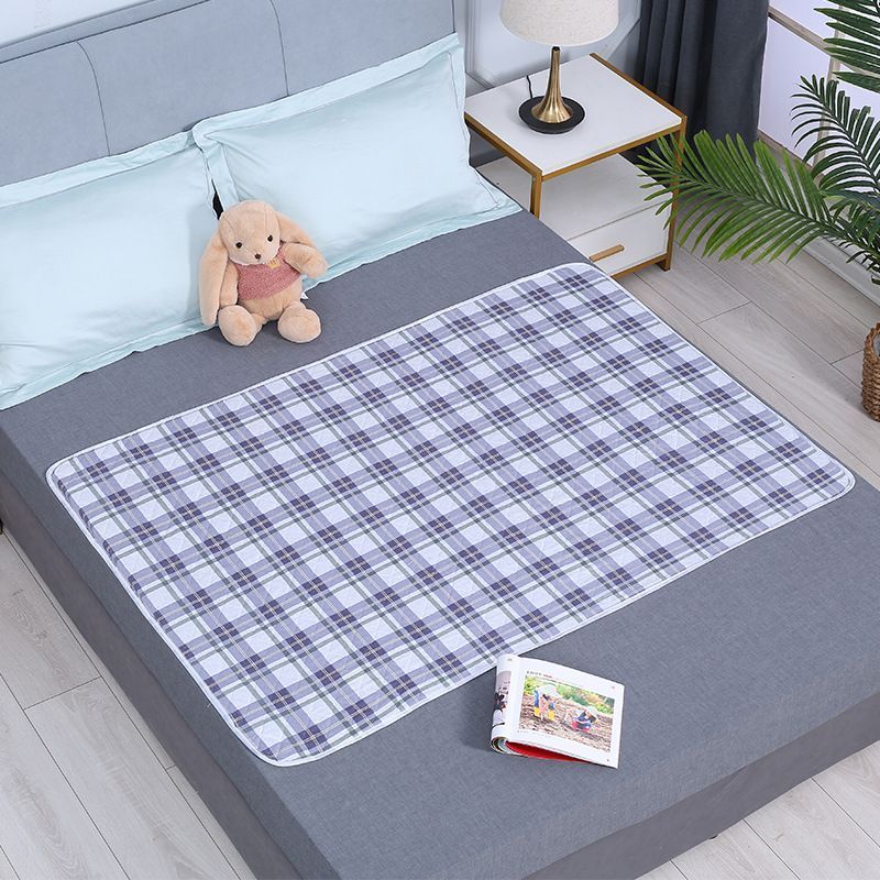 Absorbent Incontinence Bed Pad 100x150cm, Waterproof Anti-Slip Backing, Fresh Blue-Green Plaid, Refreshing Room Decoration