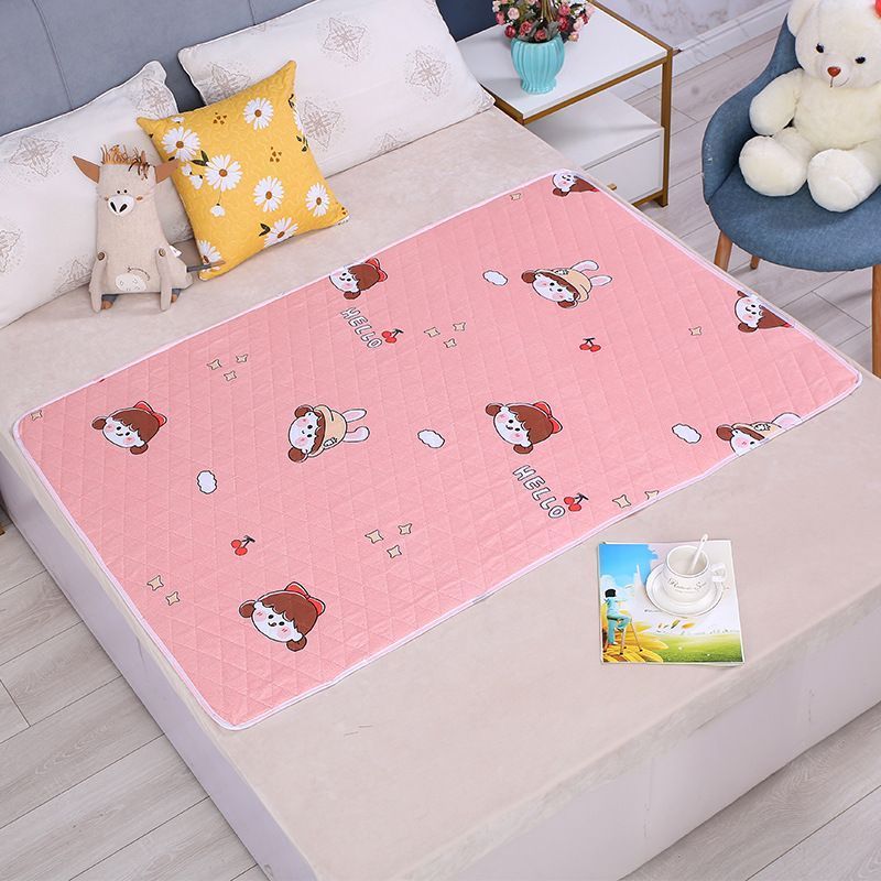 Skin-Safe Washable Bed Pad 100x150cm, 4-Layer Lock Liquid Design, Non-Slip, Pink Girl Cartoon Print, Soft Comfort For Rest