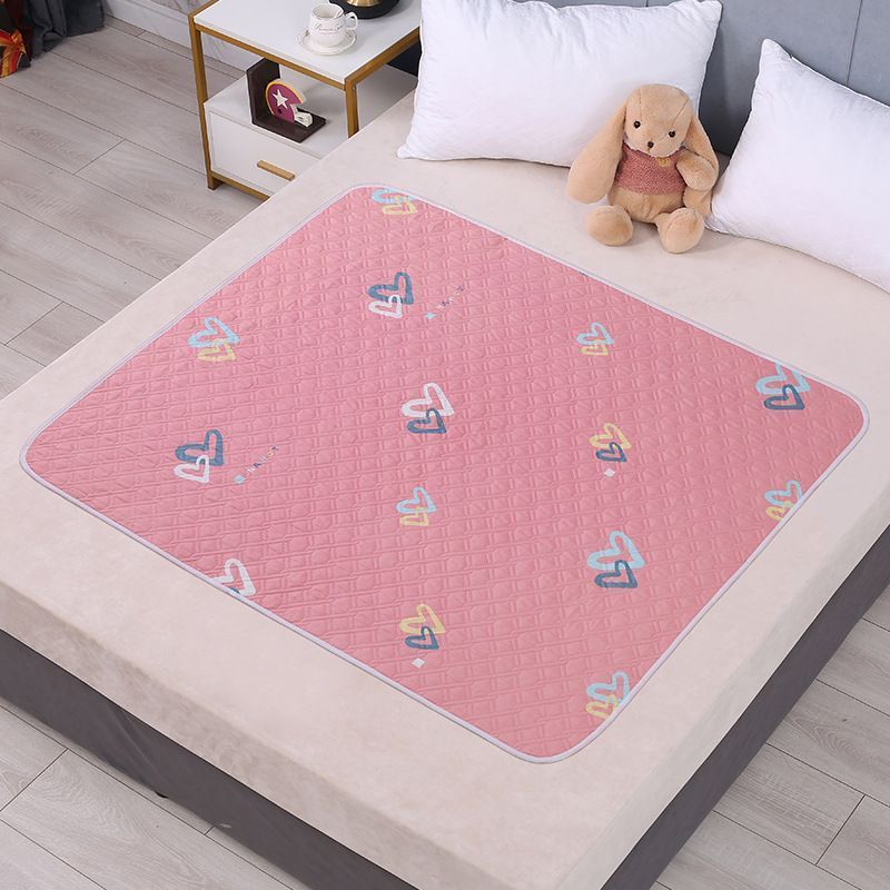 Simple Waterproof Bed Pad 100x150cm, 4-Layer Leak Guard Design, Slip Resistant, Solid Heart Print, Clean Minimalist Look