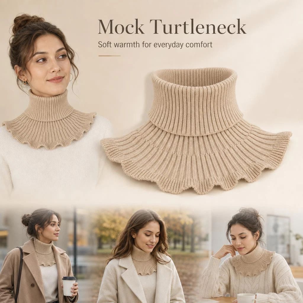 2-Pack thick khaki knit mock collar neck protectors, strong wind barrier dual pack for everyday styling