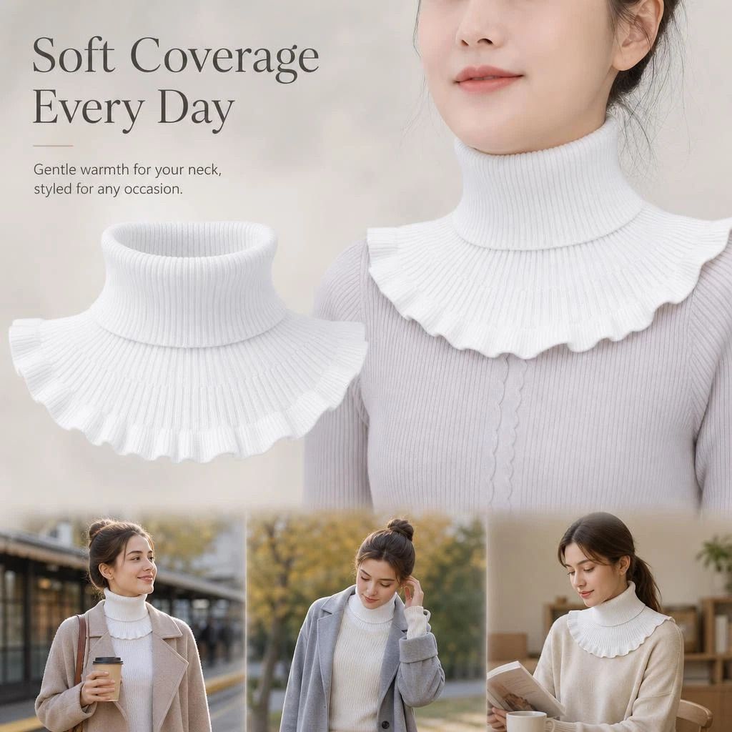 2-Pack thick white knit mock collar warmers, soft wind resistant twin pack for simple outfit matching