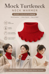 2-Pack thick bright red knit mock neck snoods, complete wind coverage twin pack for daily wear