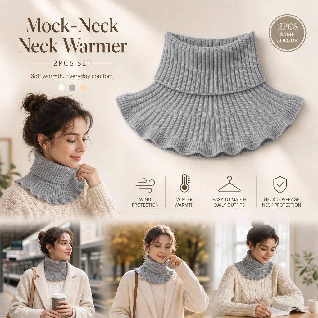 2-Pack thick grey warm mock high collar wraps, steady wind barrier two-piece layering pack
