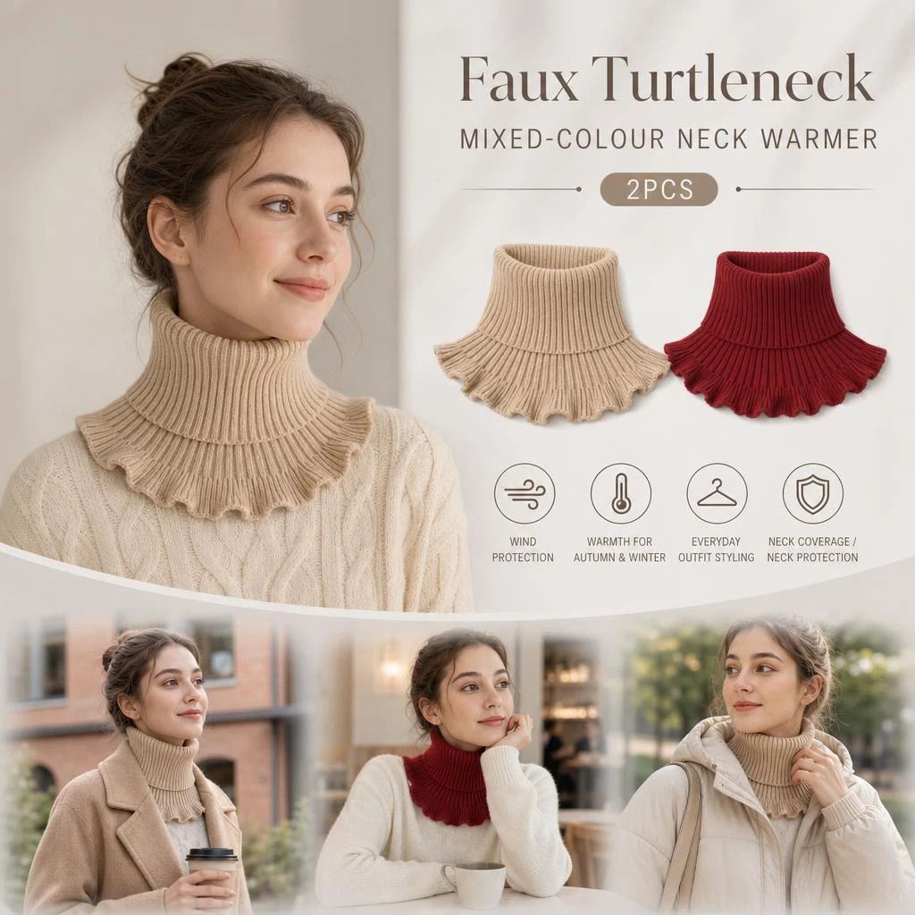2-Pack Khaki & Wine Red thick knit neck wrap combo, timeless wind resistant dual styling protector