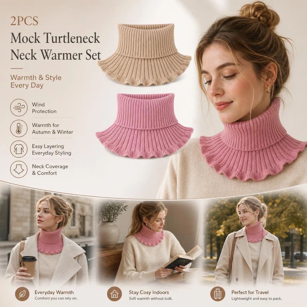 2-Pack Khaki & Pink thick thermal neck cover set, sweet neutral dual tone wind blocking styling protector