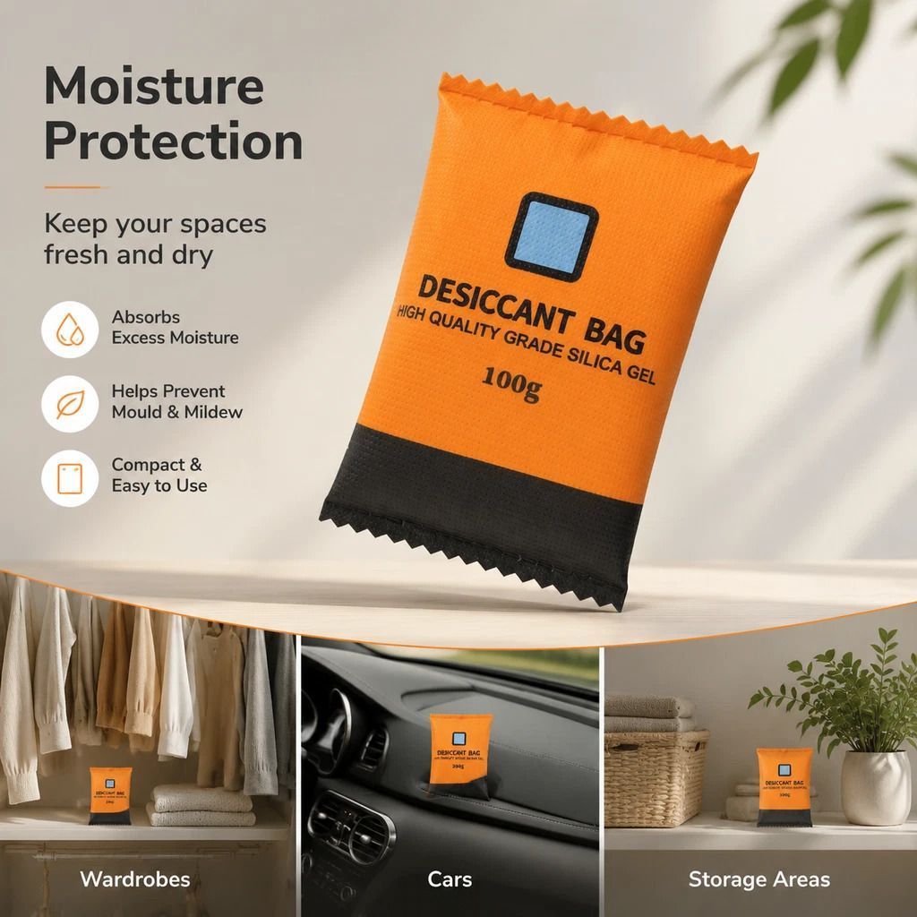 Humidity Indicator Silica Gel Moisture Absorber, Regular Orange Desiccant Beads, 100g Twin Pack