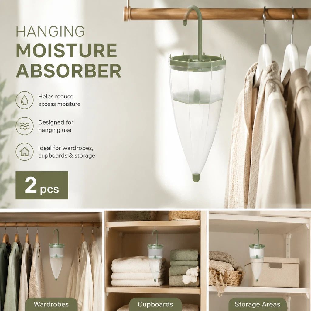 2 Pack Green Umbrella Shaped Fragranced Dehumidifier Containers, Bright Invigorating Aroma, Keep Multiple Garment Racks Free Of Damp Mould