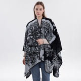 Fashion Style Cosy Knit Outfit Cape, Crafted With Faux Cashmere, Solid Black Shade