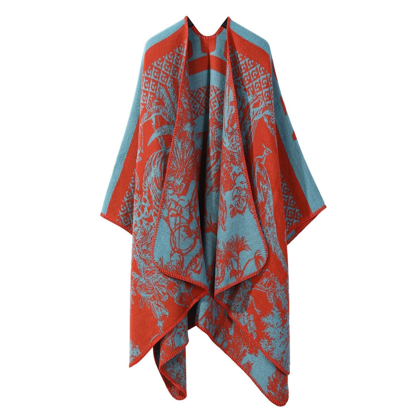 Everyday Fashion Knit Cape Poncho, Soft Faux Cashmere Material, Fresh Soft Orange