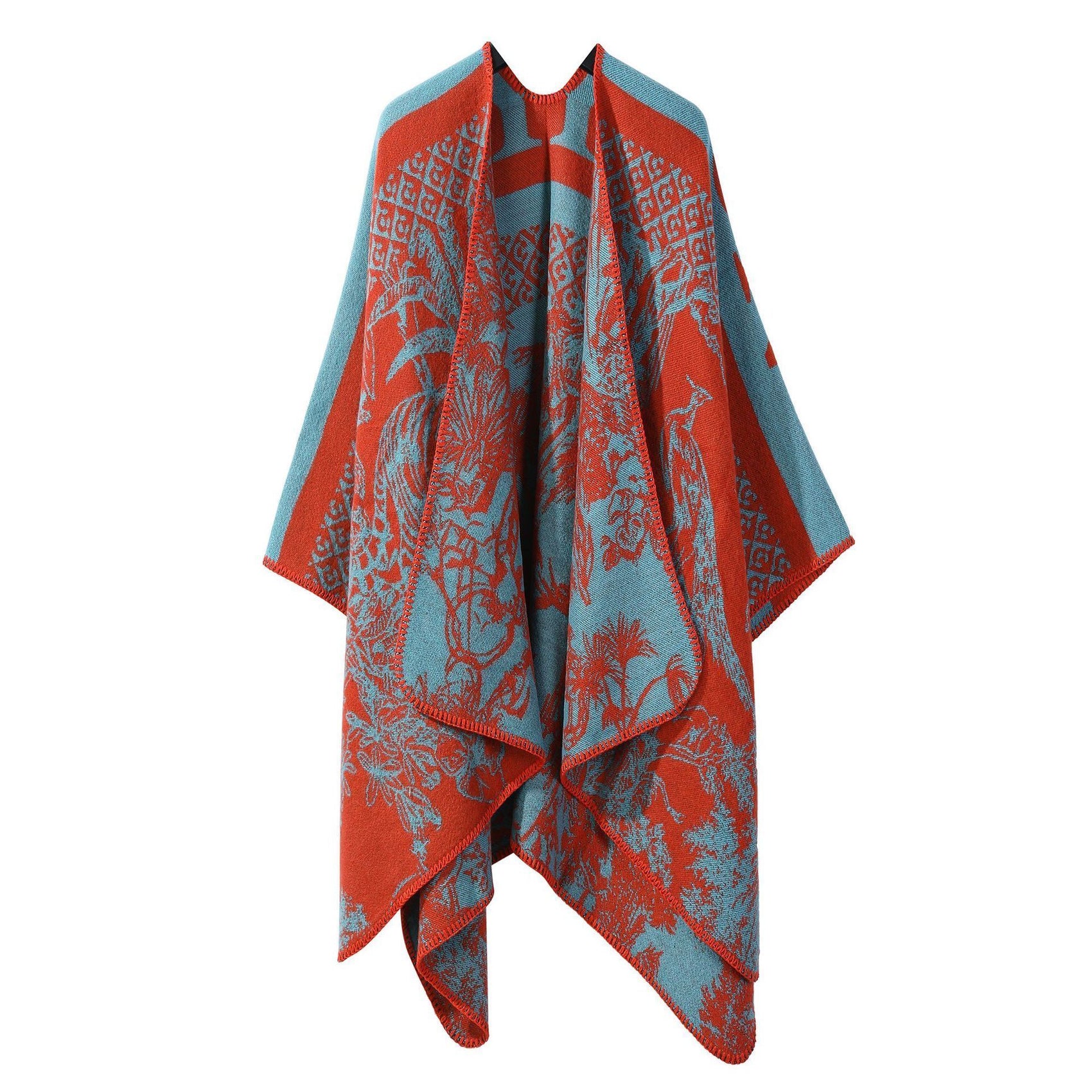 Everyday Fashion Knit Cape Poncho, Soft Faux Cashmere Material, Fresh Soft Orange