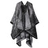 Comfort Knitted Faux Cashmere Poncho, Artistic Realistic Landscape Motif, Charcoal Grey
