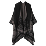 Relaxed Fit Faux Cashmere Outfit Shawl, Cute Forest Deer Motif, Muted Black Grey