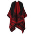 Thick Soft Knit Cape Poncho, Lovely Forest Deer Graphic, Eye-catching Black Red