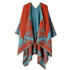 Stylish Knitted Outer Shawl, Playful Forest Deer Motif, Bright Rust Orange Red