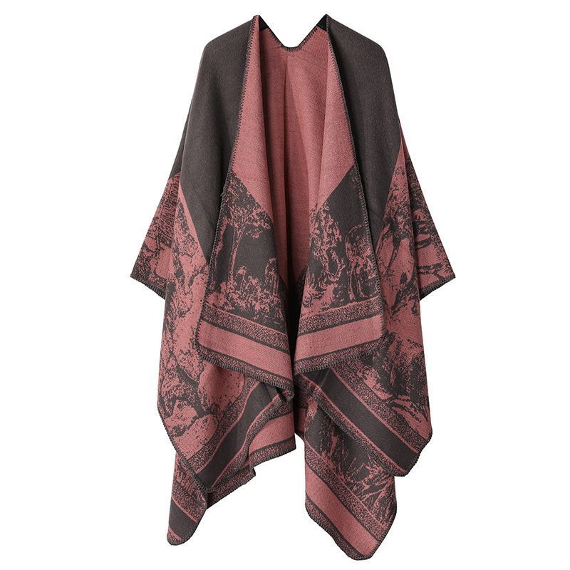 Soft Knitted Layering Shawl, Gentle Forest Deer Print, Sweet Grey Pink Shade