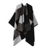 Simple Daily Faux Cashmere Cape, Geometric Square Block Colour Pattern, Black