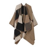 All-season Knit Outfit Wrap, Neat Block Square Colour Matching, Khaki