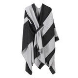 Lightweight Layering Cape, Clean Vertical Contrast Stripe Detail, Black White