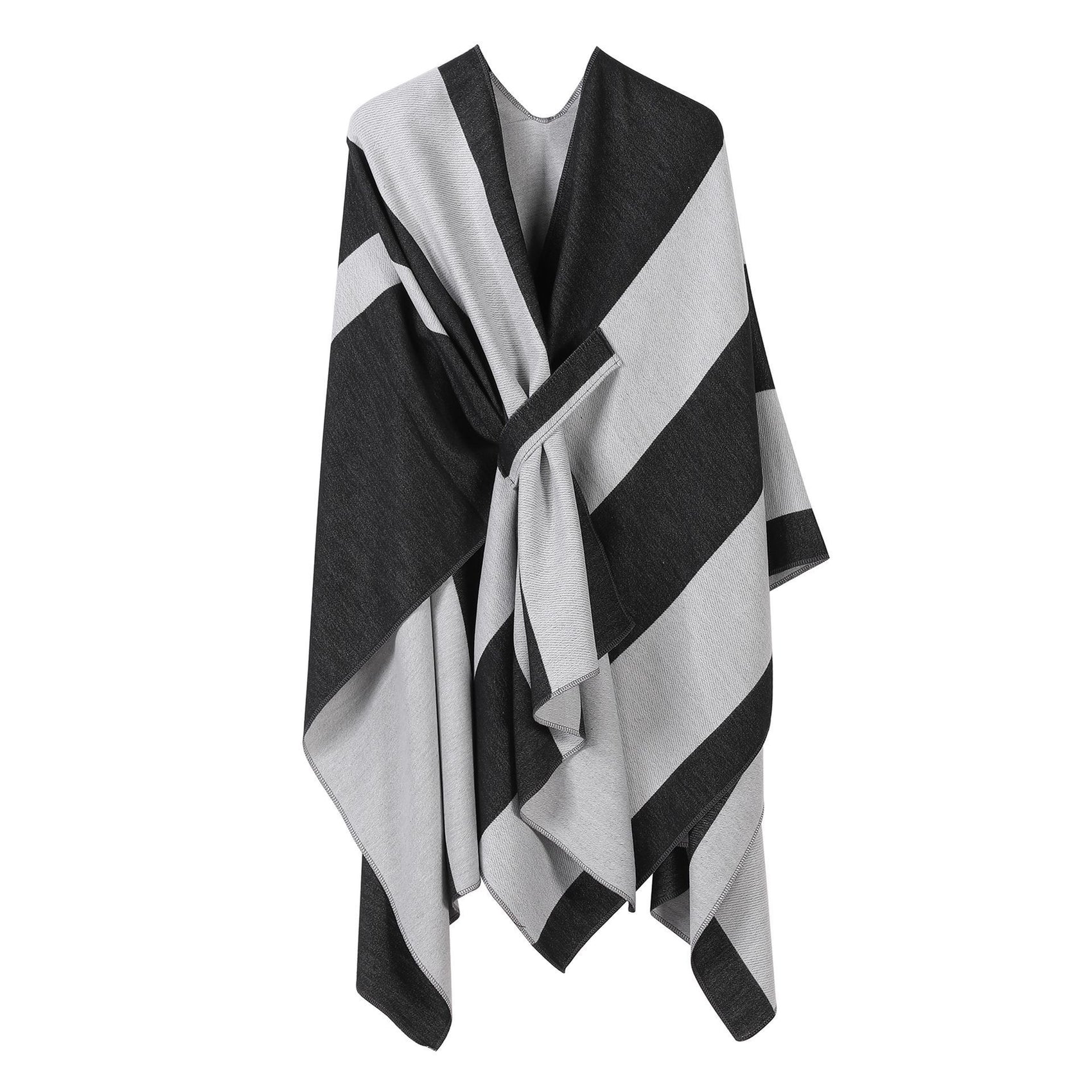 Lightweight Layering Cape, Clean Vertical Contrast Stripe Detail, Black White