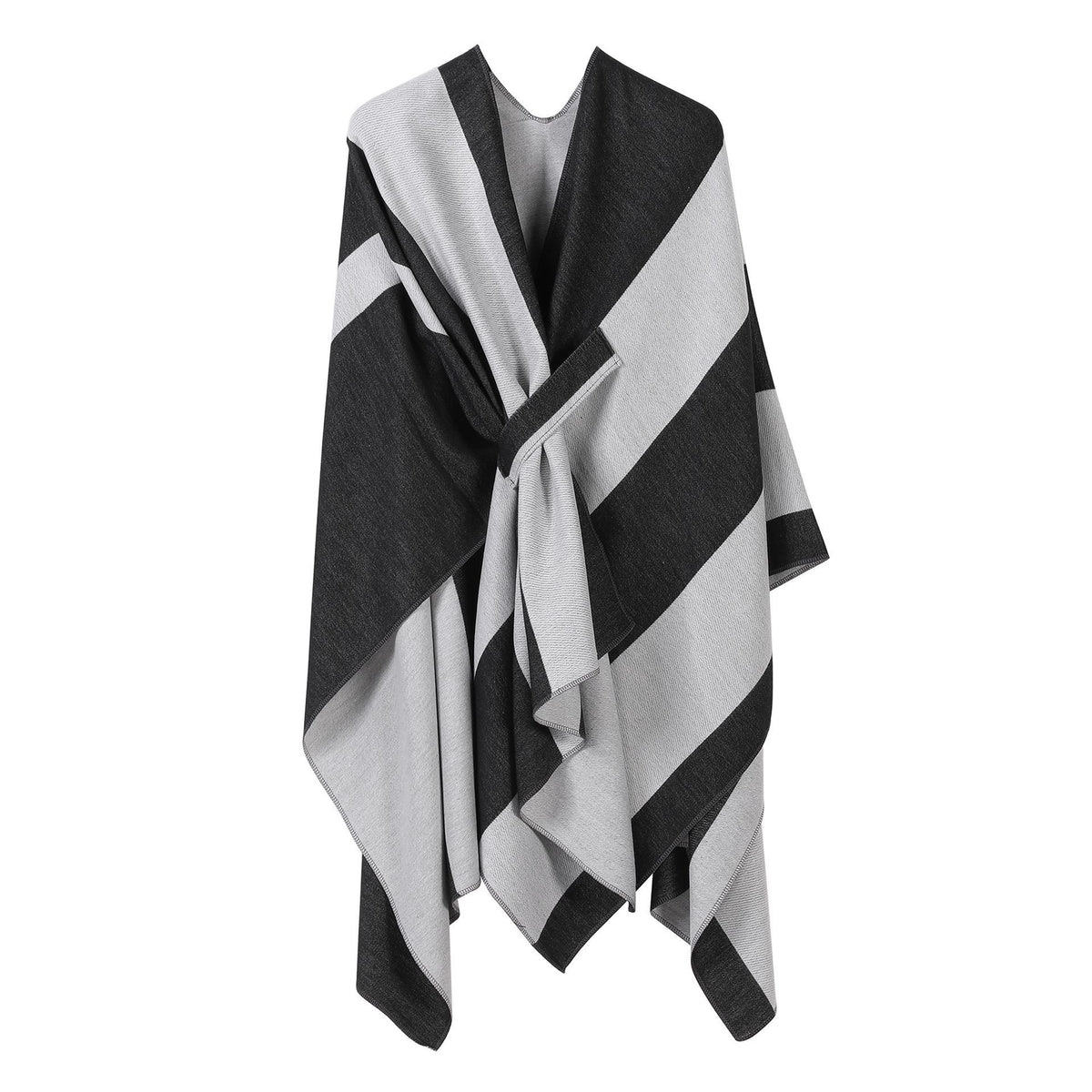 Lightweight Layering Cape, Clean Vertical Contrast Stripe Detail, Black White