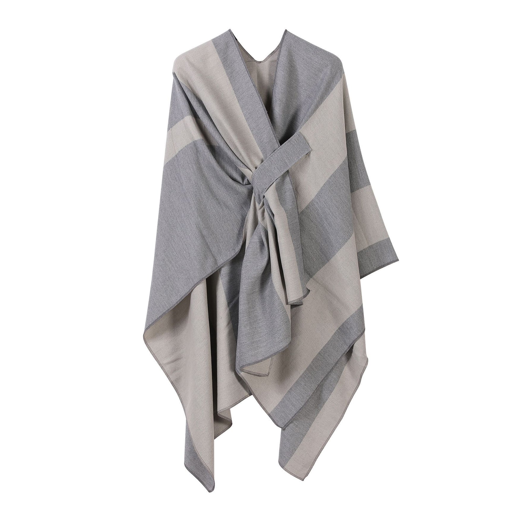 Minimalist Outer Wrap, Plain Vertical Contrast Stripes, Calm Light Grey