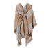Multi-scene Knit Cape, Classic Vertical Contrast Striped Trim, Khaki
