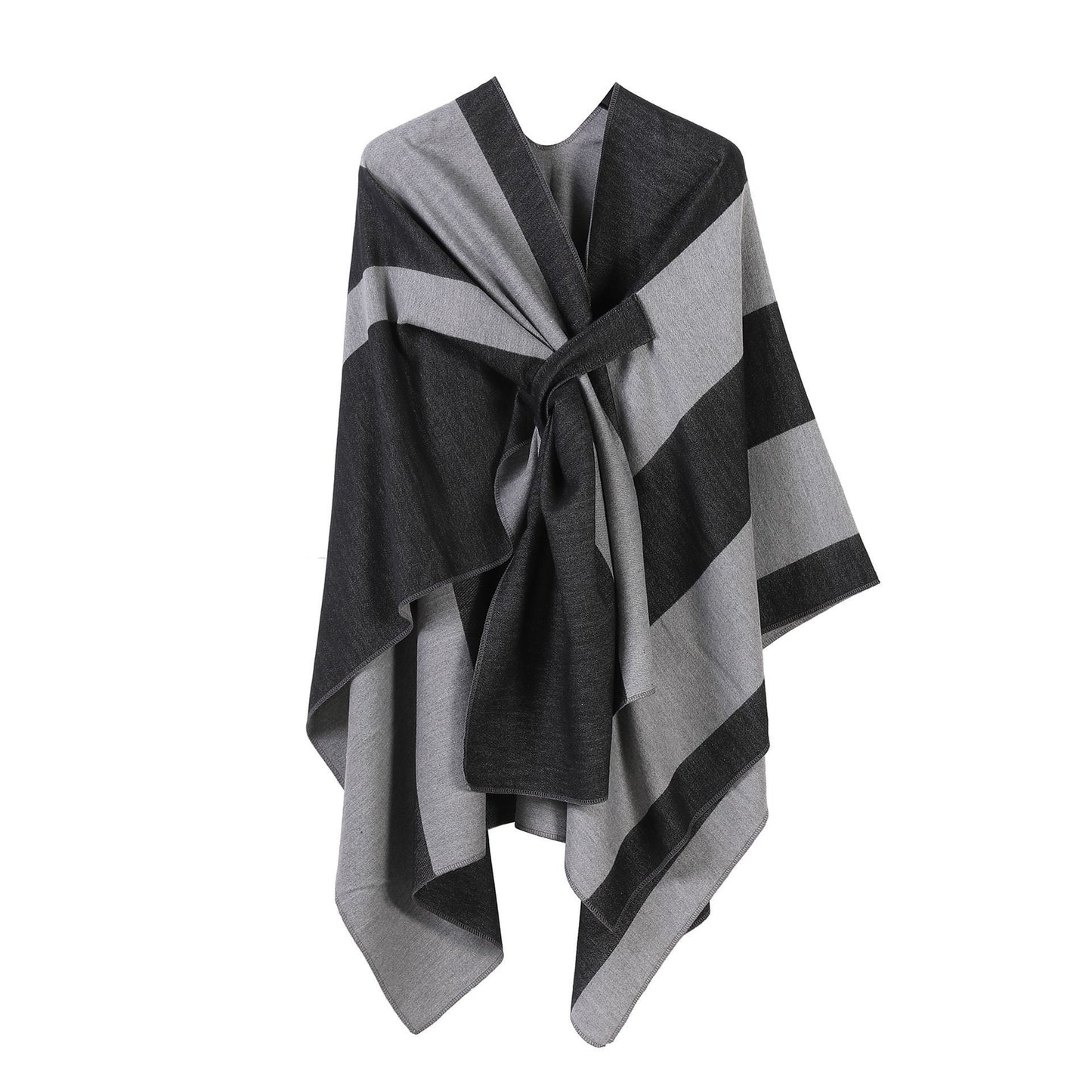 Daily Matching Faux Cashmere Wrap, Soft Vertical Striped Detail, Black Grey
