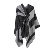 Daily Matching Faux Cashmere Wrap, Soft Vertical Striped Detail, Black Grey
