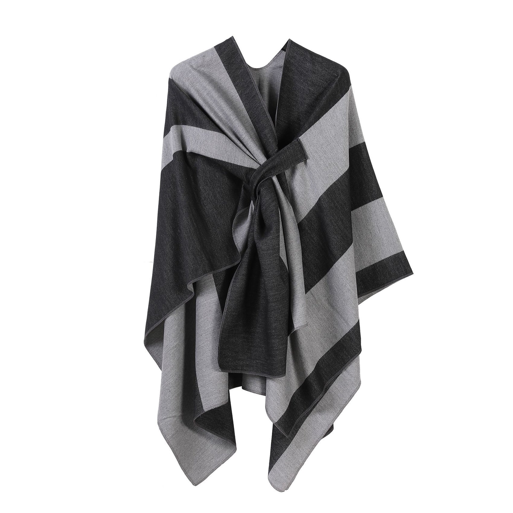 Daily Matching Faux Cashmere Wrap, Soft Vertical Striped Detail, Black Grey