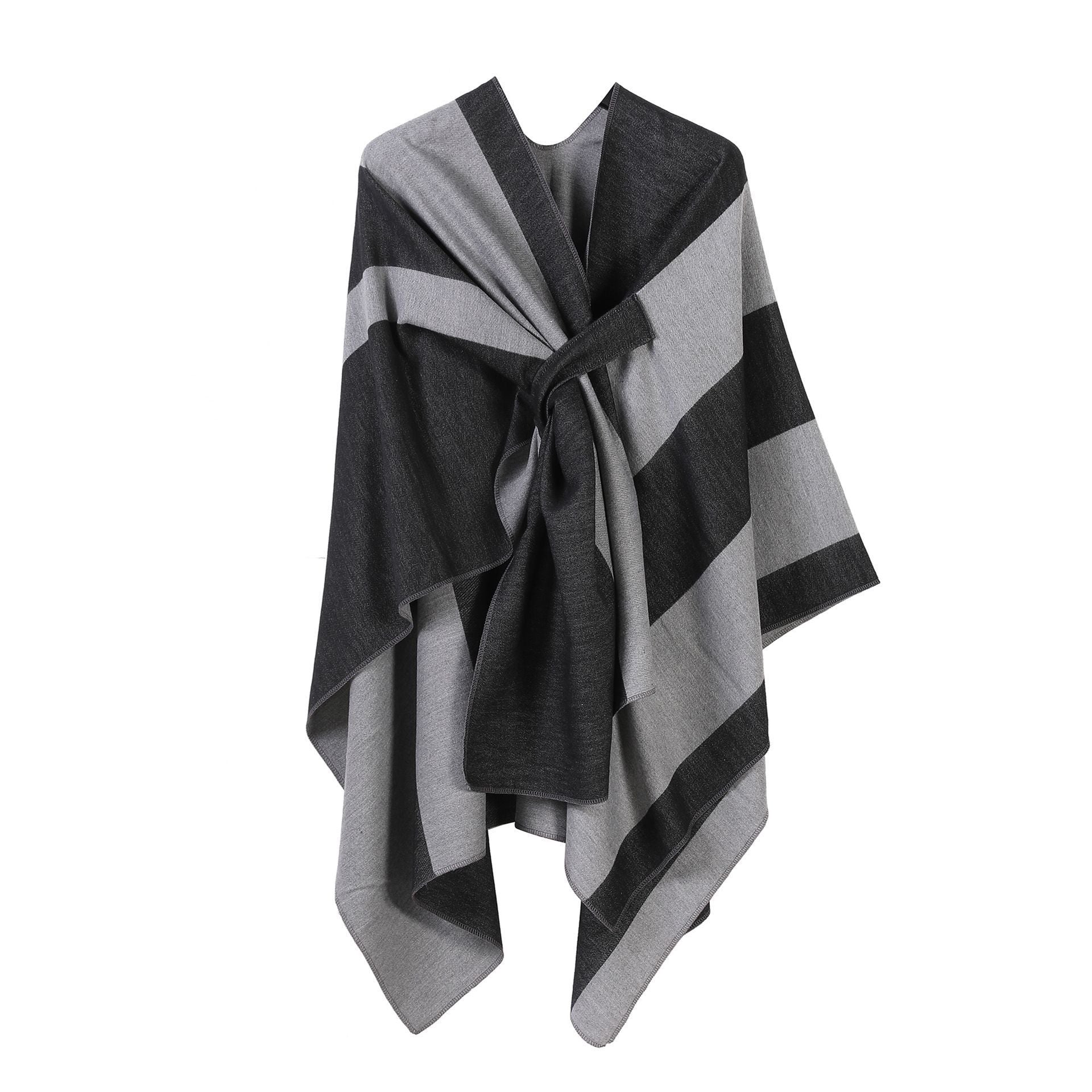 Daily Matching Faux Cashmere Wrap, Soft Vertical Striped Detail, Black Grey
