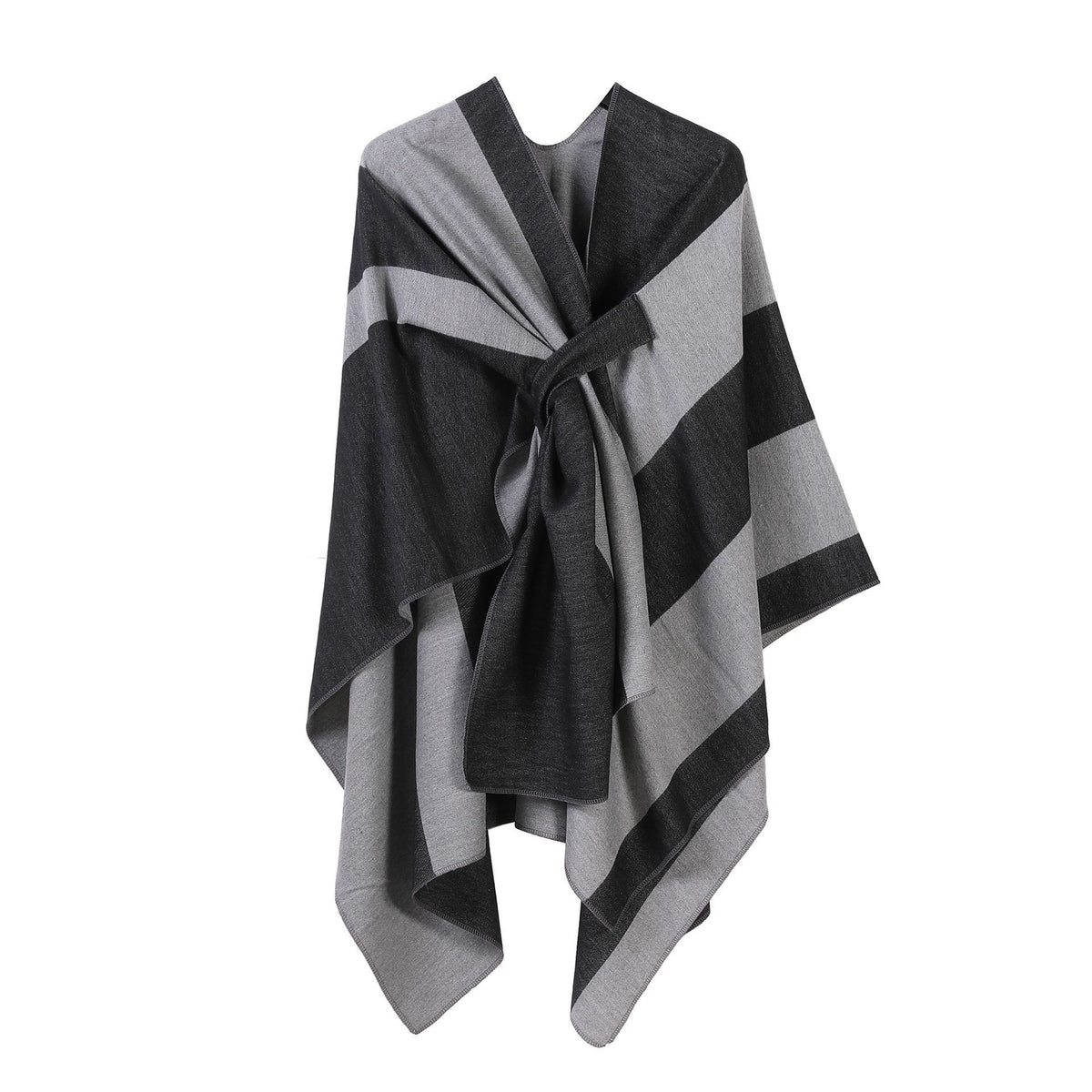 Daily Matching Faux Cashmere Wrap, Soft Vertical Striped Detail, Black Grey