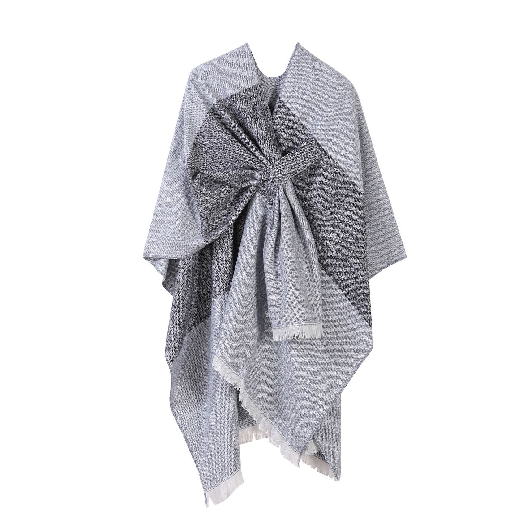 Light Daily Outer Wrap, Faint Striped Trim Tie Dye Texture, Light Grey