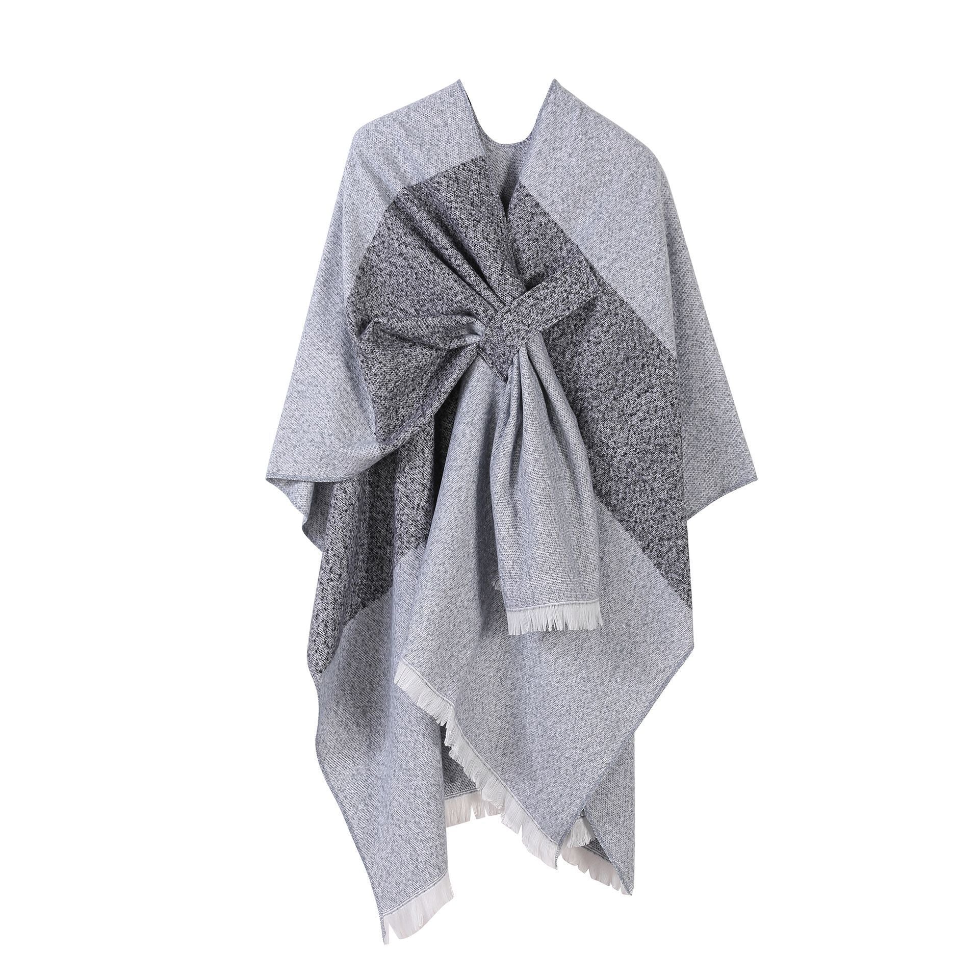 Light Daily Outer Wrap, Faint Striped Trim Tie Dye Texture, Light Grey