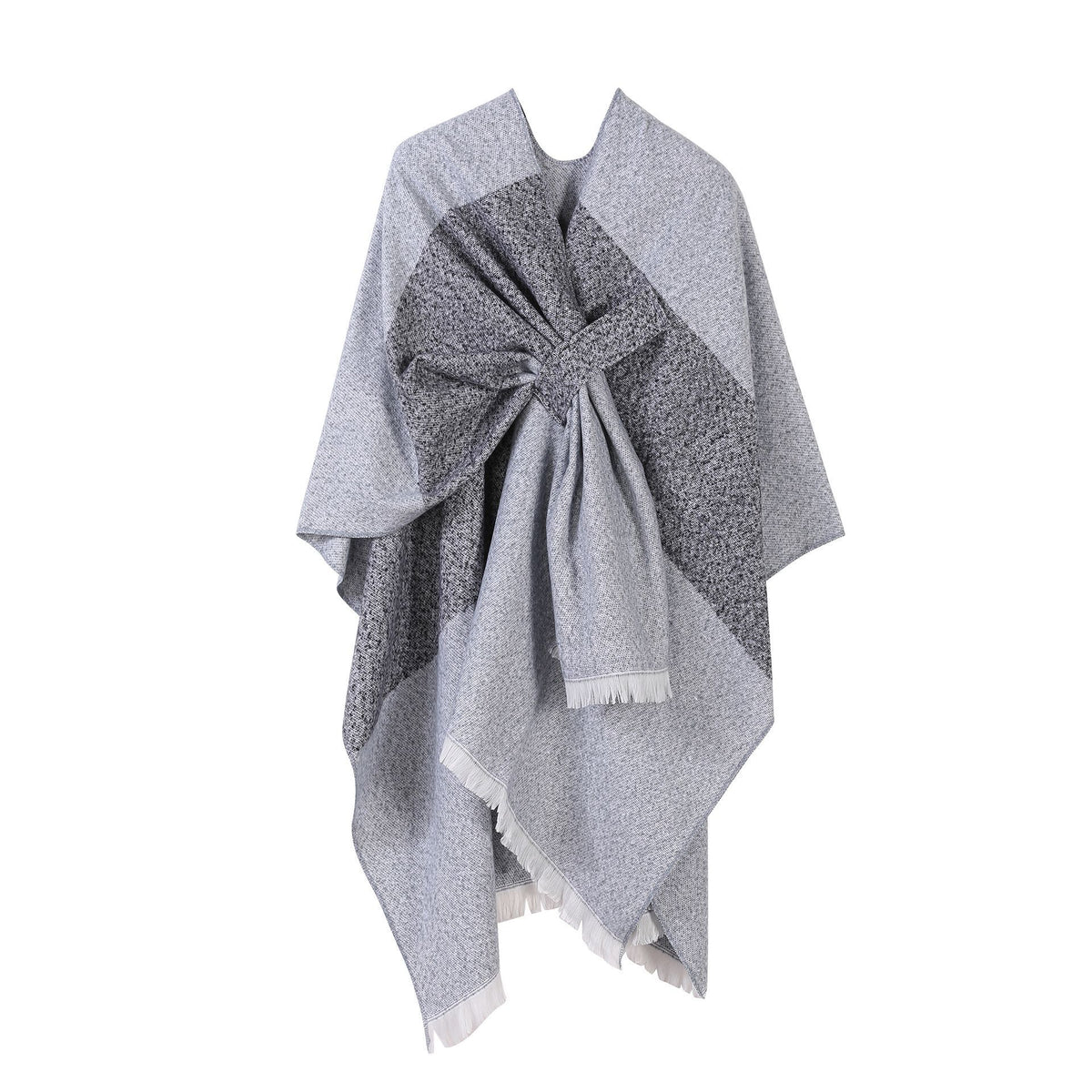 Light Daily Outer Wrap, Faint Striped Trim Tie Dye Texture, Light Grey