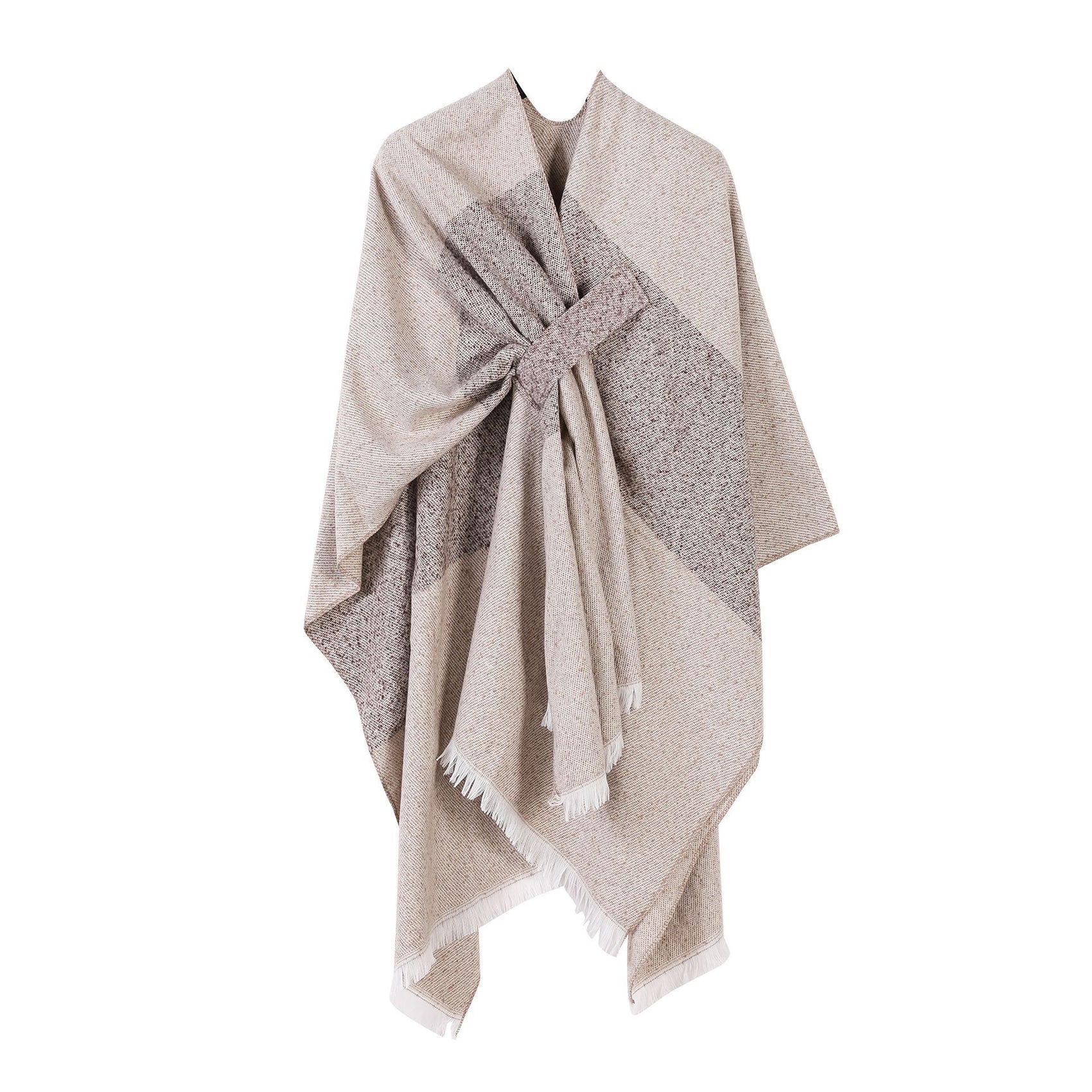Soft Layering Cape, Gentle Striped Trim Tie Dye Craft, Pale Khaki