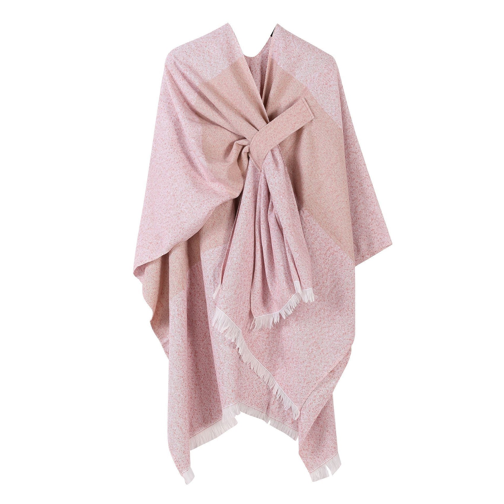 Sweet Daily Knit Wrap, Delicate Striped Trim Tie Dye Print, Pastel Pink
