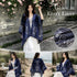 Artistic Faux Cashmere Outfit Cape, Soft Cloud & Carp Print, Navy Blue