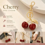 Tiny Fresh Red Cherry Bag Pendant with solo gold leaf, cute subtle surprises waiting in your daily routine