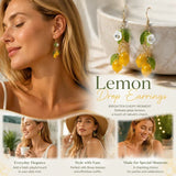 Eye-catching Plant Hook Earrings, Two Lemons Three Leaves Single Flower, Sold As Pair