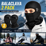 Warm Windproof Ski Neck Mask, Black Long Style With Glasses Holes, One Size, 2 Pcs