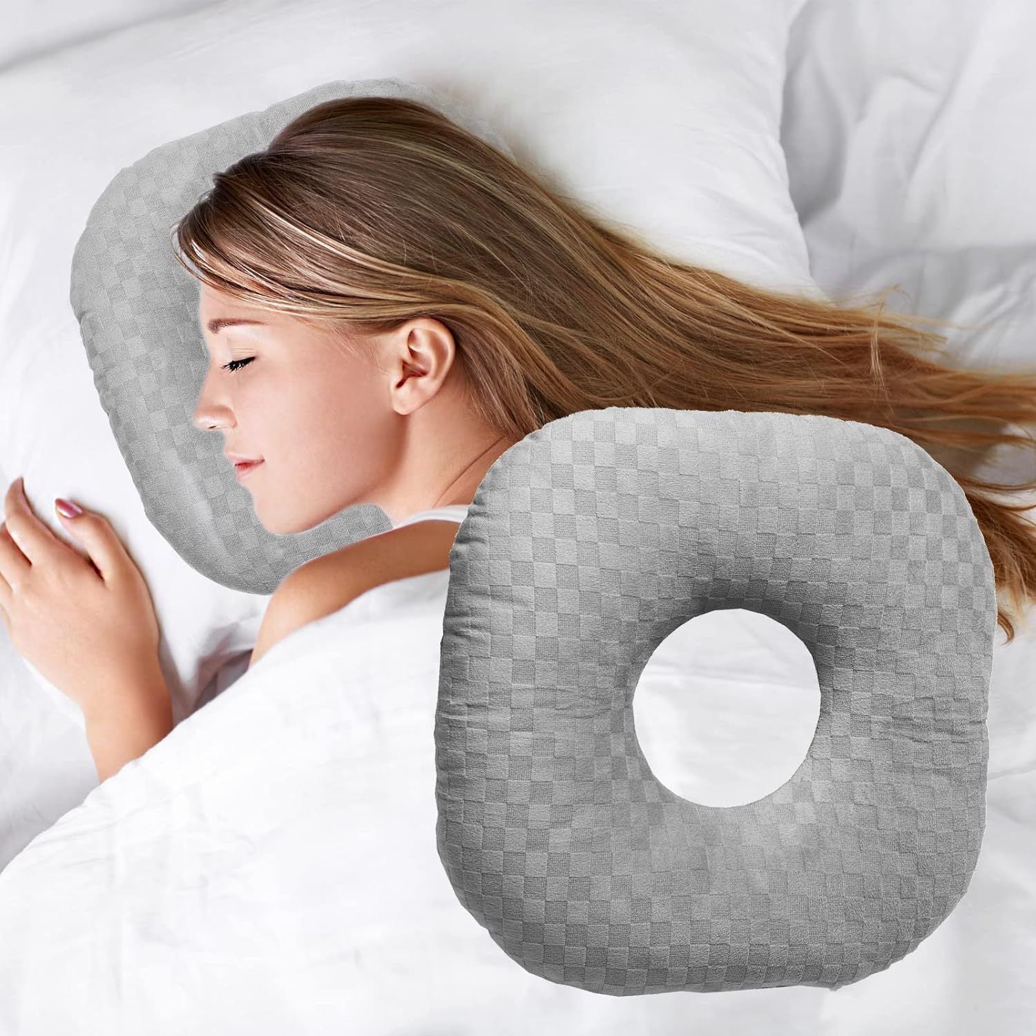 Basic Square Ear Hole Pillow, Universal Cushion For Pierced Ear Sleep