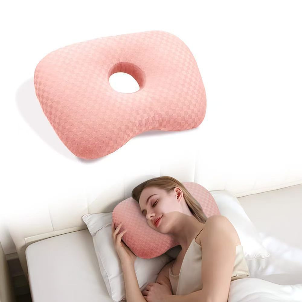 Pink Checker Side Sleep Ear Cushion, No Pressure On Earrings