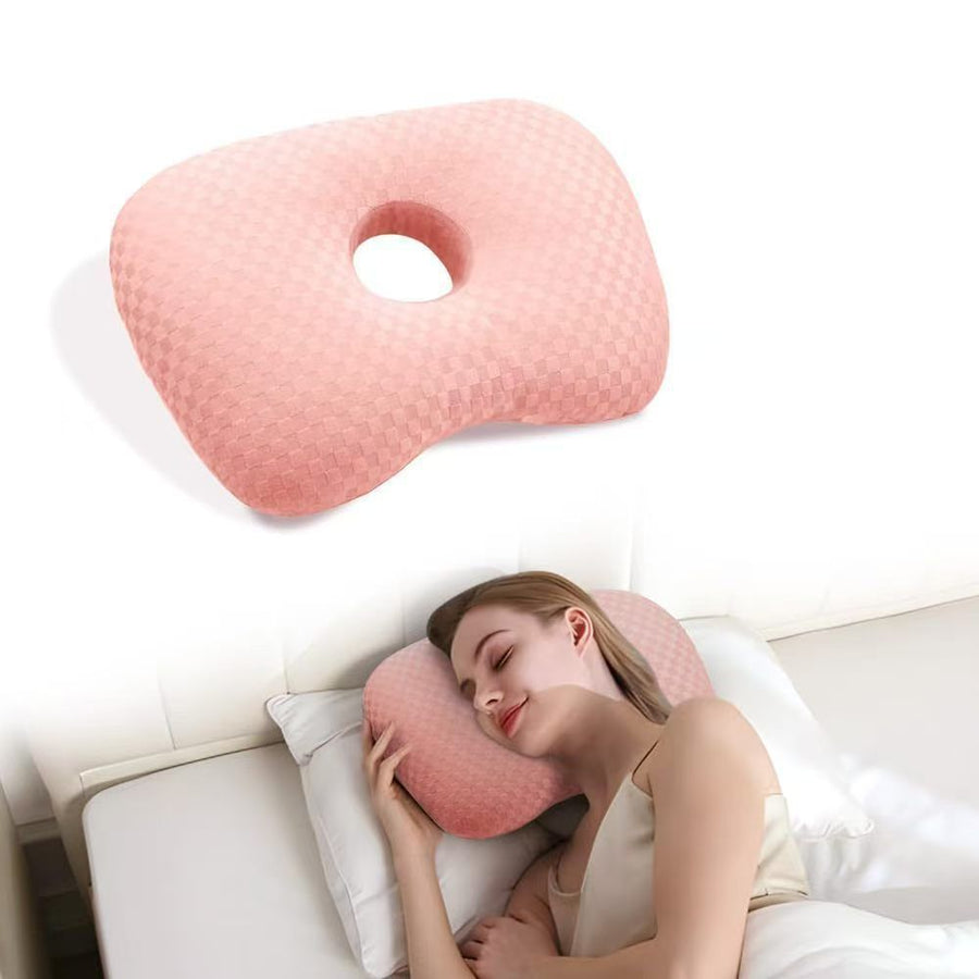 Pink Checker Side Sleep Ear Cushion, No Pressure On Earrings